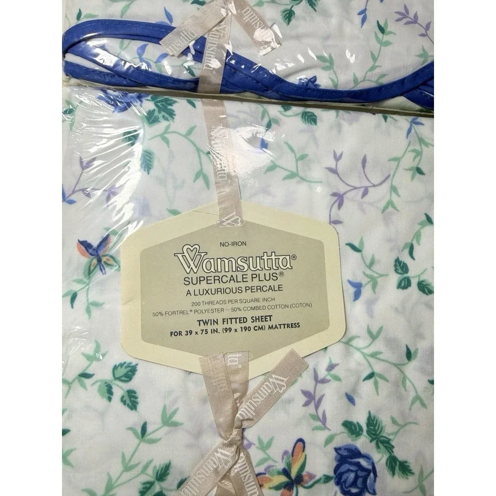 Wamsutta D Porthault Sheet Set TWIN Pompadour Blue Floral Vtg Sheets Butterfly